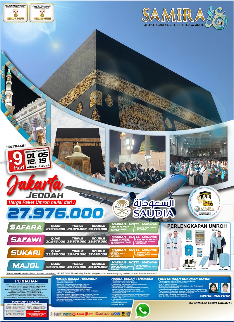 Umroh JKT-JEDDAH 01, 05, 12, 19 Agustus 2024